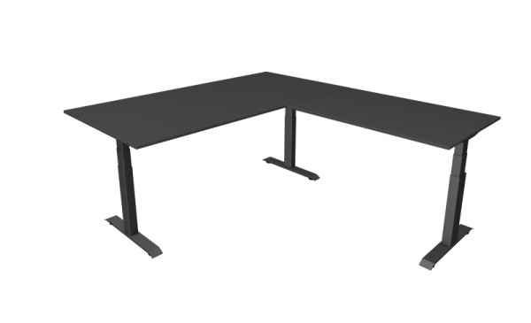Table assis/debout Kerkmann Move 4, L 2000 x P 1000 mm avec élément rapporté 1200 x 800 mm, réglable en hauteur électriquement de 640 à 1290 mm, anthracite, 10083313