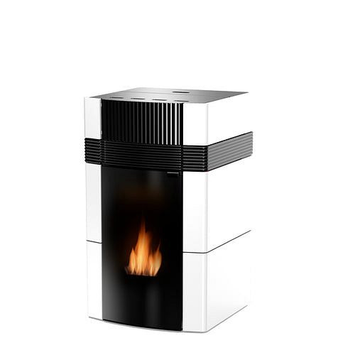 Robin Wood A++ Poêle à pellets à eau Woody 18 kW avec revêtement en céramique blanche, RWW18W