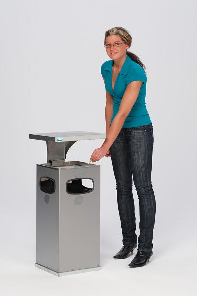 Collecteur de déchets / cendrier VAR B 32 avec toit de protection renforcé en acier inoxydable, 12165