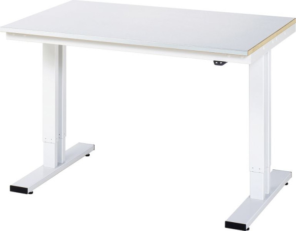 Table de travail RAU série adlatus 300 (réglable électriquement en hauteur), plan de travail avec revêtement en tôle d'acier, 1250x720-1120x800 mm, 08-WT-125-080-S