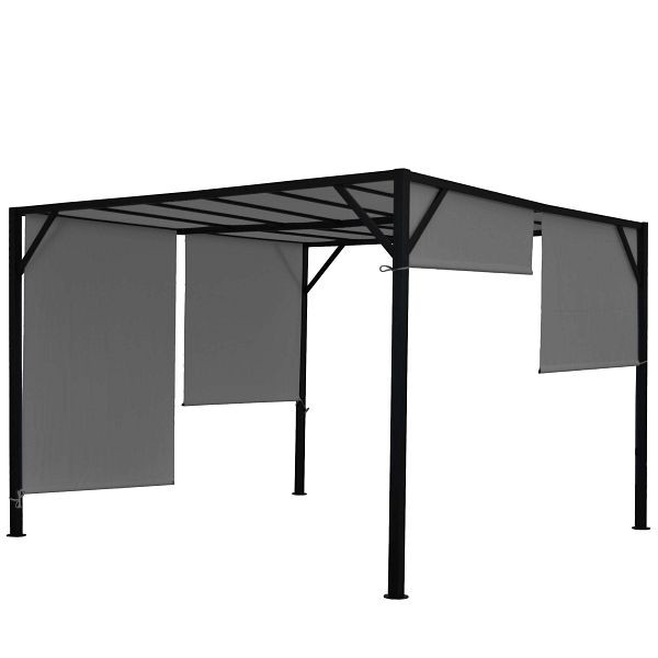 Mendler Pergola Baia, toit de terrasse pavillon de jardin, cadre en acier stable 6cm + toit coulissant gris, 3x3m, 65449
