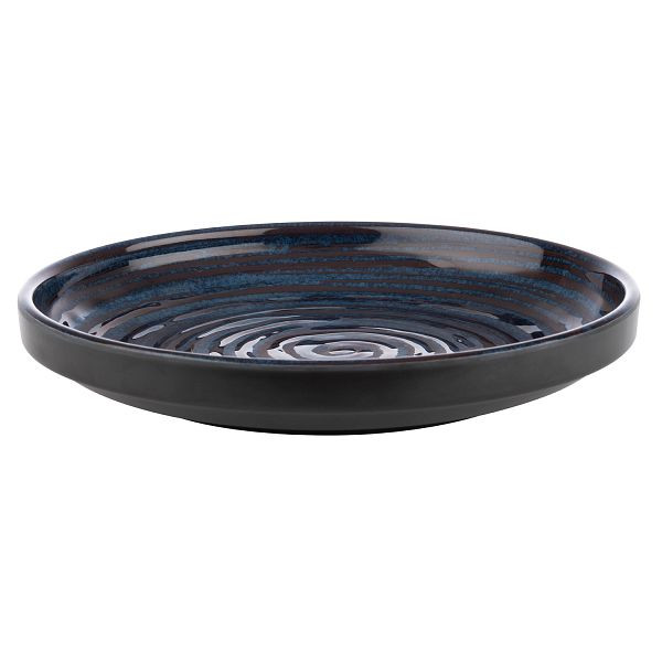 Assiette APS -LOOPS-, Ø 23 x 3,5 cm, mélamine, intérieur : décor, bleu foncé, extérieur : gris foncé, 85056