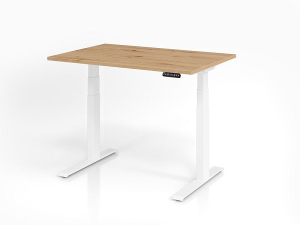 Bureau Hammerbacher XDKB12, 120 x 80 cm, plateau : chêne noueux, épaisseur 25 mm, chant épais en ABS, forme rectangulaire, blanc, VXDKB12/R/W