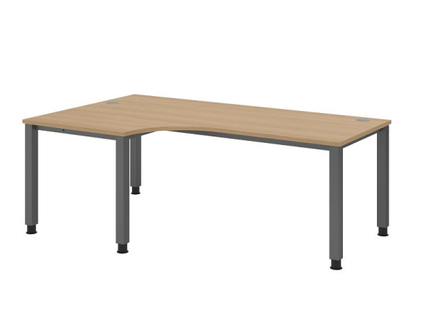 Bureau Hammerbacher QS82, 200 x 120 cm, plateau : chêne, épaisseur 25 mm, forme d'angle 90°, structure à 4 pieds en graphite, hauteur de travail 68-83,5 cm, VQS82/E/G