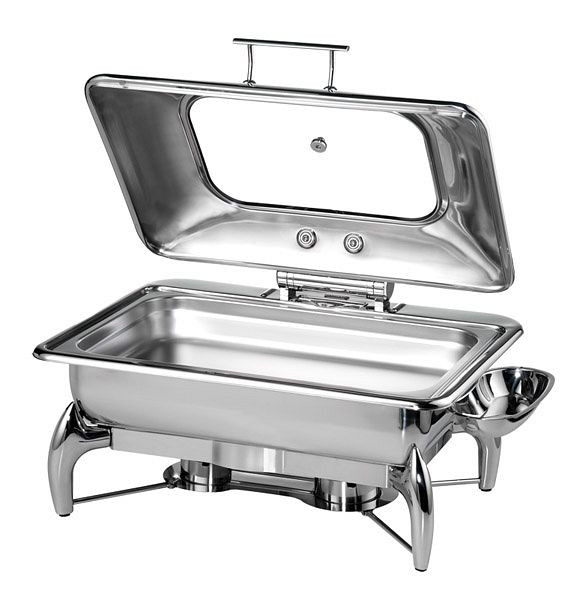 APS Chafing Dish -GLOBE- GN 1/1, 66,5 x 44 cm, hauteur : 34 cm, 9 l, inox, amovible, couvercle avec insert en verre, avec fond sandwich, 12404