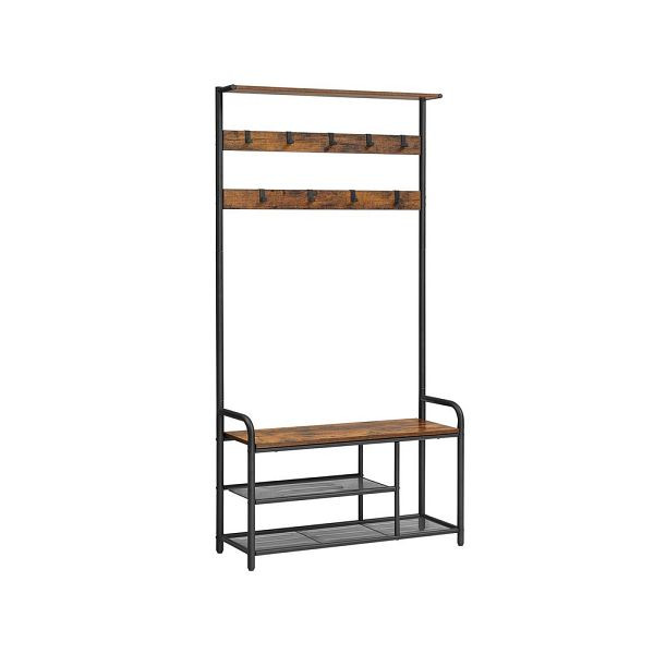 VASAGLE portemanteau avec banc, vintage marron-noir, 85x30x180,5 cm, HSR409B01