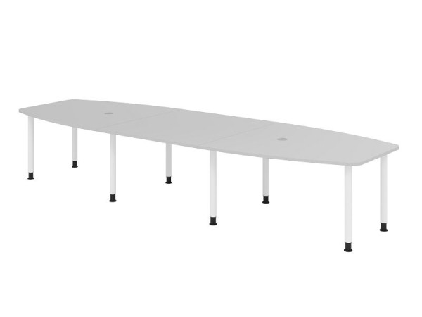 Table de conférence Hammerbacher KT40C, 400 x 130 cm, plateau : gris, épaisseur 25 mm, cadre à huit pieds blanc, tube rond 6 cm, hauteur de travail 72-74 cm, VKT40C/5/W