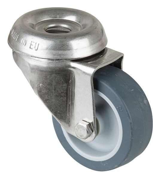 Rouleau d'appareil en acier inoxydable BS rollers, largeur 18 mm, Ø50 mm, jusqu'à 40 kg, bande de roulement en caoutchouc gris, corps de roue en plastique, palier lisse, lot de 4, G101.A80.051
