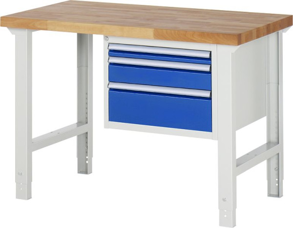 Etabli RAU série 7000 - modèle 7126, L1250 x P700 x H790-1140 mm, base système L1250 x P650 x H750-1100 mm, 03-7126A1-127B4H.11