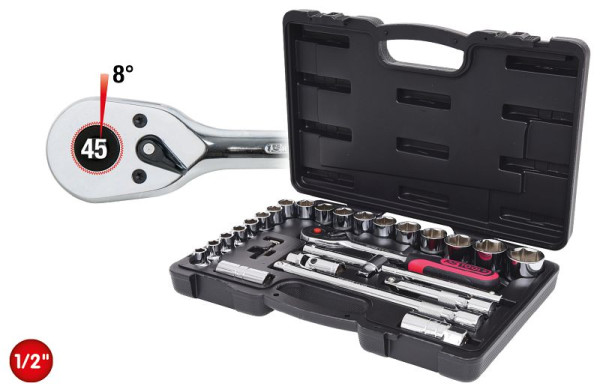 KS Tools Jeu de clés à douilles 1/2" CHROMEplus, 28 pièces, 918.0728