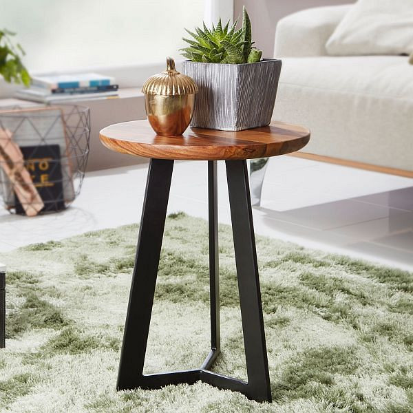 Table d'appoint Wohnling 35 x 37 x 35 cm bois de Sesham métal, WL5.665