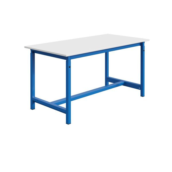 Etabli SOFAME PTH, réglable en hauteur mécaniquement, L 1200 x P 750 x H 778 à 1058 mm, plan de travail mélaminé 38 mm, bleu ciel RAL 5015, W010020308BI