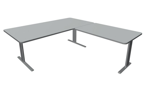 Bureau Kerkmann Unic L 2000 x P 1000 x H 750 mm, élément complémentaire 1000 x 600 mm, gris clair, 11334811