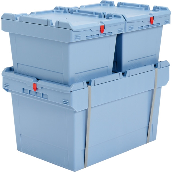BITO conteneur réutilisable MB couvercle/barre/skid /MBDU43221 400x300x223 bleu pigeon, couvercle sécable, C0402-0064