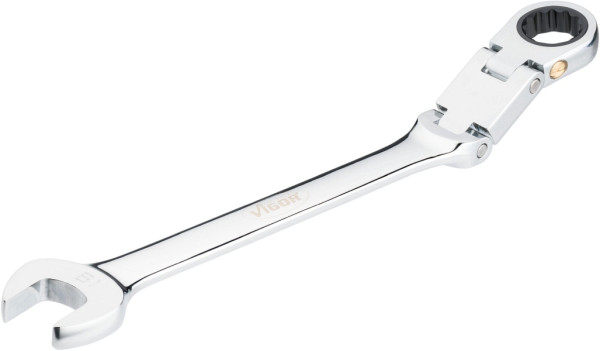 Clé mixte à cliquet double articulation VIGOR, profil double six pans extérieur, profil six pans extérieur, 19 mm, V6752-19