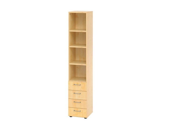 Armoire combinée Hammerbacher 6OH, 4 tiroirs 964S4 BS, corps : érable / façade : érable, 40x41,7x215,6 cm (LxPxH), 4 tiroirs, poignée en métal BS, V964S4/3/3/BS