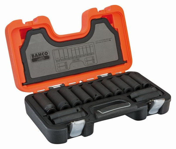 Jeu de douilles à chocs Bahco 1/2", longues, 14 pièces, 10-19 mm + 21, 22, 24, 27 mm, DD/S14