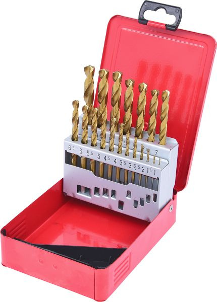 KS Tools Jeu de forets hélicoïdaux HSS TiN, cassette en tôle d'acier 19 pièces 1-10 mm, 330.4610