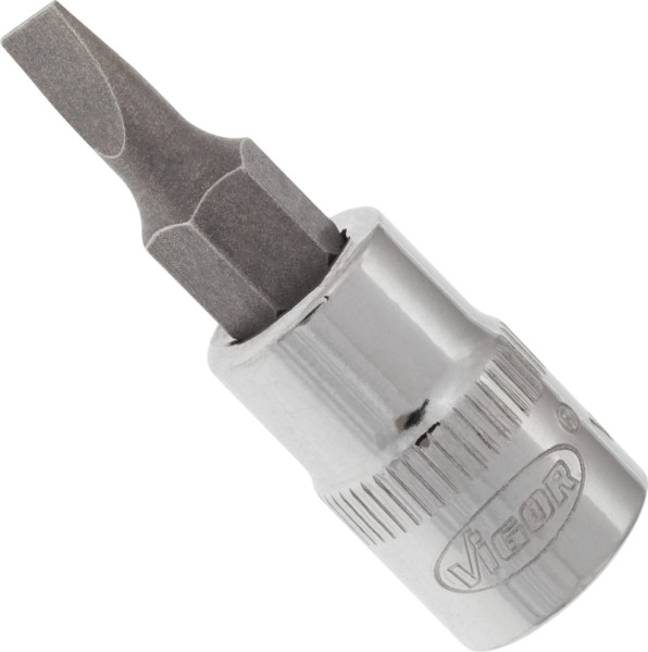 Embout de tournevis VIGOR, carré creux 6,3 mm (1/4 pouce), profil à fente, 0,8 x 4 mm, V2427N