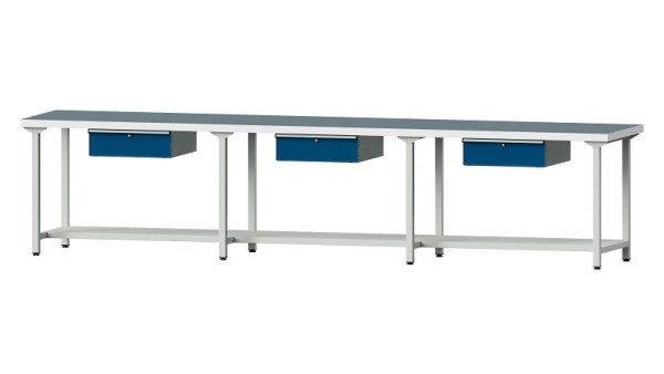 Bancs de travail ANKE table de travail, modèle 203, 4050 x 800 x 900 mm, RAL 7035/5010, UBP 50 mm, 401.543