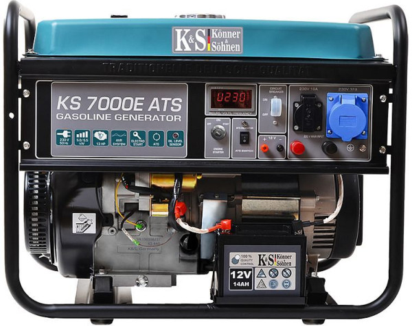 Groupe électrogène essence E-start Könner & Söhnen 5 500 W, 1x16A(230V)/1x32A(230V), 12V, système d'alimentation de secours automatique ATS, régulateur de tension, affichage, KS 7000E ATS
