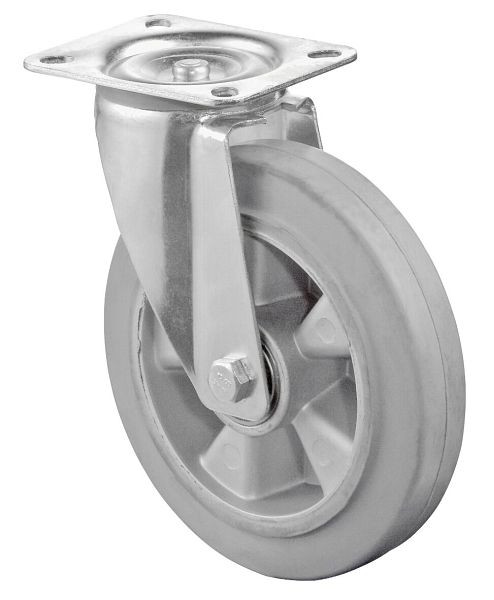 Rouleau de transport BS rollers, largeur de roue 50 mm, roue Ø 200 mm, capacité de charge 300 kg, pneus élastiques gris, corps de roue en aluminium, roulements à billes, L400.B83.200
