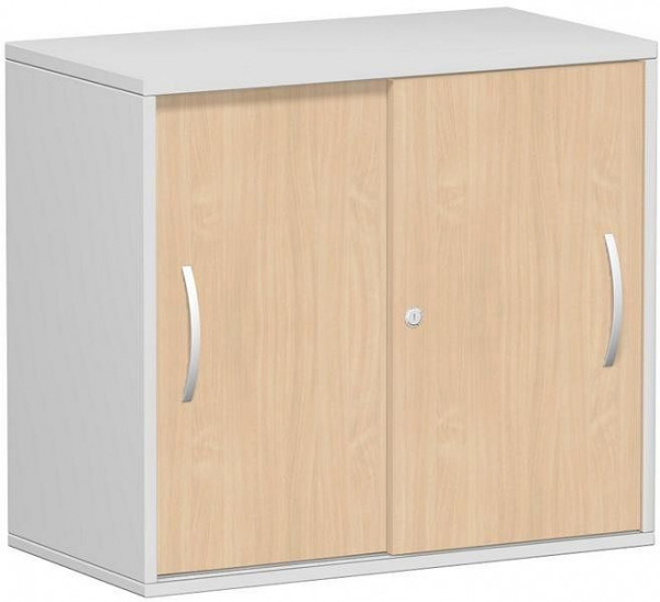 armoire à portes coulissantes geramöbel, étagère supérieure 25 mm, avec pieds réglables, verrouillable, 800x425x720, hêtre/gris clair, S-381501-BL