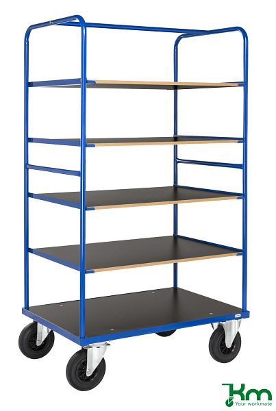 Chariot Kongamek multi-étagères, 2 roulettes fixes et 2 pivotantes en caoutchouc plein avec freins, 1200 x 800 x 1800 mm, série 300, KM338-3B