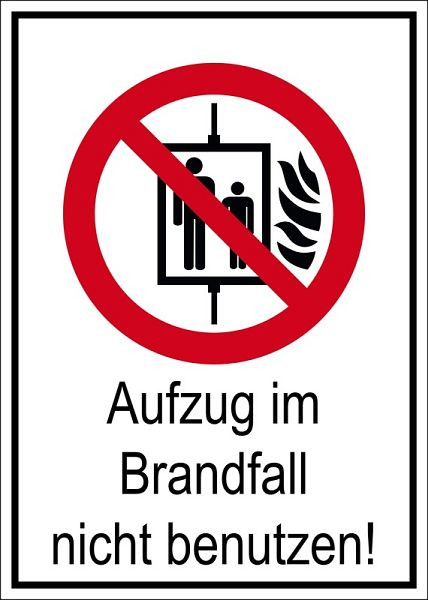 Panneau d'interdiction Eichner "Ne pas utiliser l'ascenseur en cas d'incendie", L x H : 13,1 x 18,5 cm, film PVC, autocollant pour usage intérieur et extérieur, 9225-10820-013