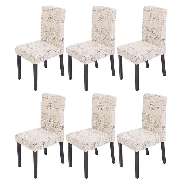 Ensemble de 6 chaises de salle à manger Mendler, chaises de cuisine, Littau, textile avec lettrage, crème, pieds foncés, 18714+28639