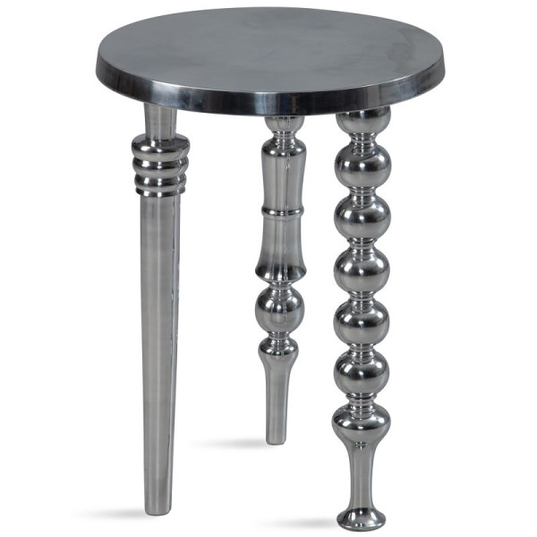 Table d'appoint Wohnling 44 x 44 x 63 cm en aluminium avec trois pieds différents, trépied, métal, rond argenté, moderne, WL6.756