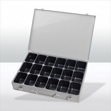 Coffret à outils ADB avec 18 compartiments, dimensions extérieures de la mallette LxlxH : 33,5x24x5 cm, couleur : gris, RAL 7035, 88613