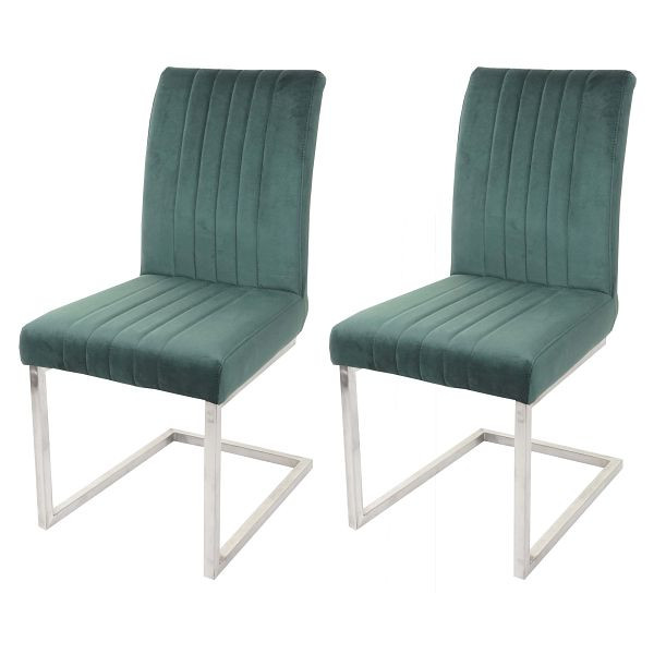 Ensemble de 2 chaises cantilever Mendler HWC-L14, chaise visiteur, chaise de conférence, acier inoxydable brossé velours, vert, 98099