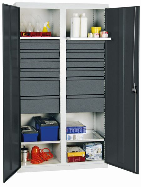 armoire à outils et matériel série 3000, 7035/7016, 8 tiroirs 100 mm, 4 tiroirs 200 mm, cloison centrale, 4 tablettes, 3004571