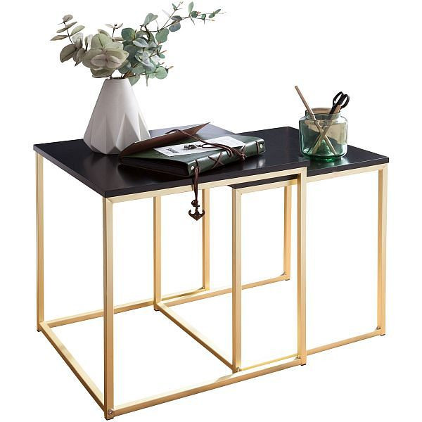 Table gigogne Wohnling CALA noir / or, MDF / métal, WL5.787