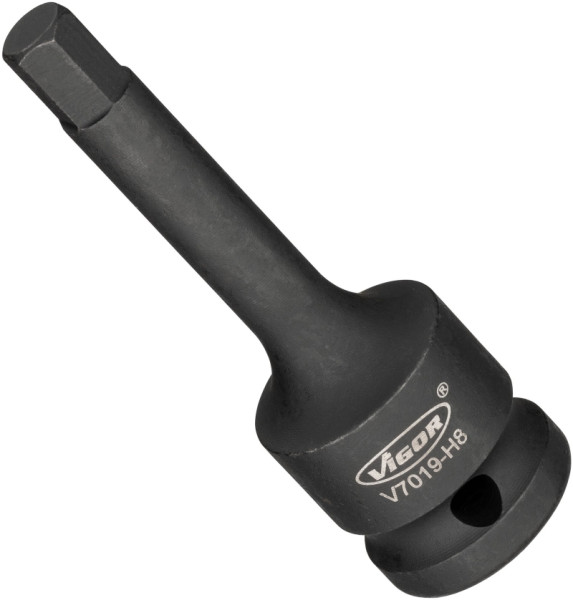Embout de tournevis pour clé à chocs VIGOR, carré creux 12,5 mm (1/2 pouce), profil à six pans intérieurs, 8 mm, V7019-H8