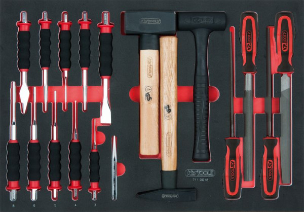 Jeu de limes, burins et marteaux KS Tools SCS, 18 pièces dans un insert système 1/1, 711.0018