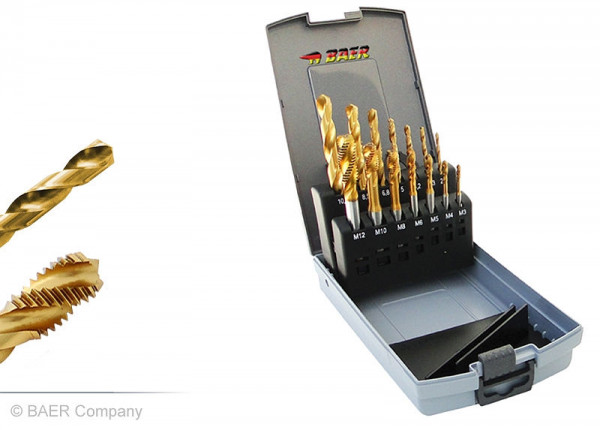 BAER Set HSSE-TIN : taraud machine trou borgne / foret de carottage : M 3 - 12, B1934