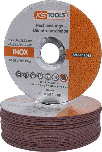 KS Tools disque à tronçonner fin haute performance, diamètre 115 mm, 1 mm, lot de 25, 337.2015