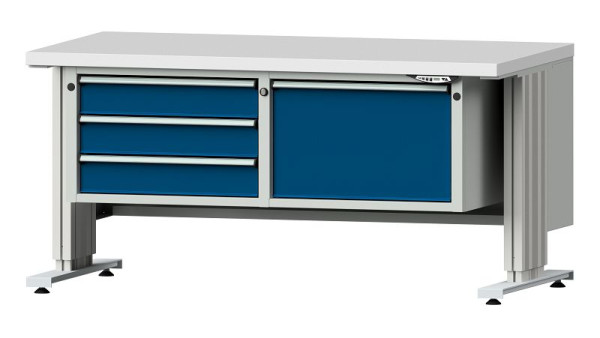 ANKE établi table de travail LIFT avec base, large, modèle 803 VL, 1500 x 800 x 740-1140 mm, RAL 7035/5010, KSP 40 mm, 405.505