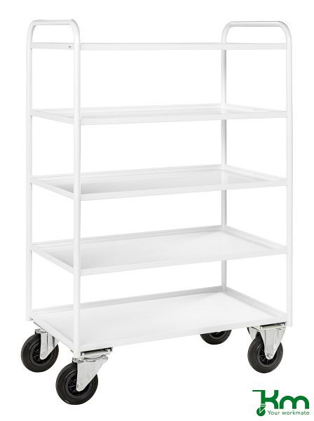 Kongamek Chariot 5 Etagères Entièrement Soudé 955x550x1490mm Blanc 2 Fixe 2 Pivotant KM4150