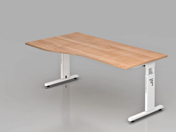 Bureau Hammerbacher pied C 180x100/80cm noyer/blanc, hauteur de travail 65-85 cm, VOS18/N/W