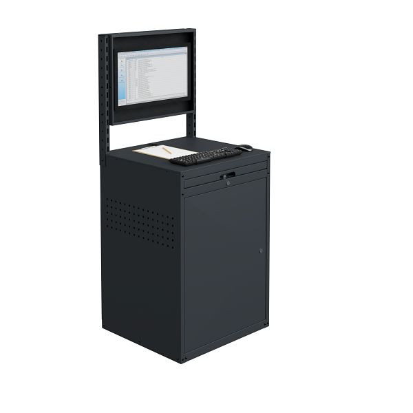 Armoire informatique SOFAME MODULINFO L695 x P 660 x H 1005 avec caisson moniteur inclinable, gris anthracite RAL 7016, W040010027GAGC