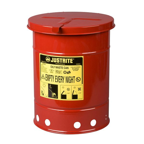 Conteneur d'élimination d'huile Justrite 900, 30,2 cm x 40,3 cm, rouge, conteneur de déchets huileux à commande manuelle, JCN09110RD