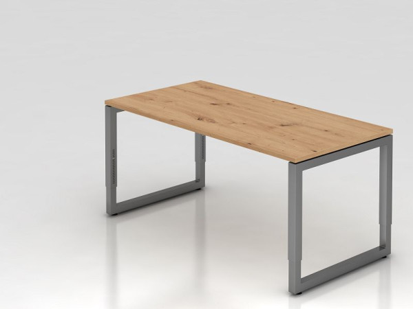 Bureau Hammerbacher RS16, 160 x 80 cm, plateau : chêne noueux, épaisseur 25 mm, chant ABS 2 mm, forme rectangulaire avec plateau flottant, graphite, VRS16/R/G