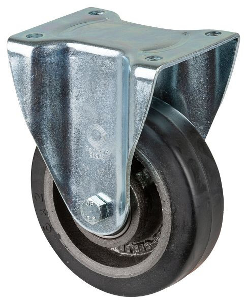 Roulette robuste BS Wheels, roulette fixe, largeur de roue 50 mm, Ø roue 150 mm, capacité de charge 350 kg, bandages élastiques noirs, fonte, roulements à billes, L610.B81.150