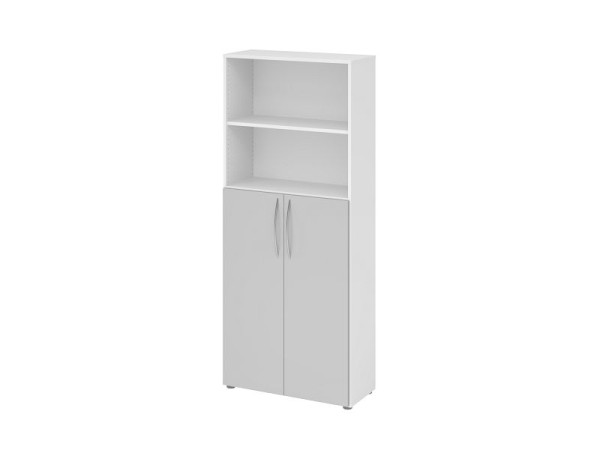 Étagère Hammerbacher 5OH, portes inférieures 3OH BM 4770, corps : blanc / façade : gris, 80 x 34,6 x 188 cm (LxPxH), poignée cintrée BM, V4770/W/5/BM
