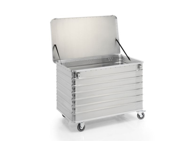 Chariot de transport Gmöhling avec couvercle + serrures G®-TRANS D 3008 / 656 l, aluminium, 220300848