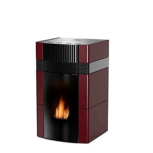 Robin Wood A++ Poêle à pellets à eau Woody 24 kW avec revêtement en céramique rouge Bordeaux, RWW24R
