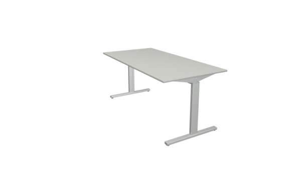 Bureau Kerkmann forme 2 - L 1600 x P 800 x H 700-820 mm avec pied en T en aluminium argent, gris clair, 11020611